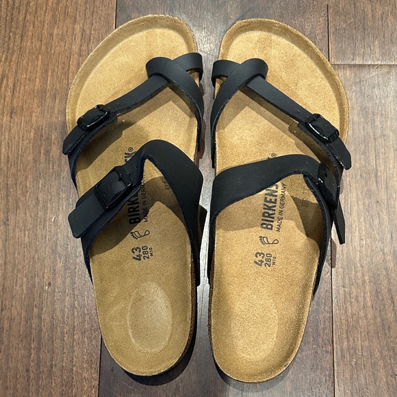 Birkenstock Shoes - Birkenstock Black and Tan Cross-Strap Sandals (Women)